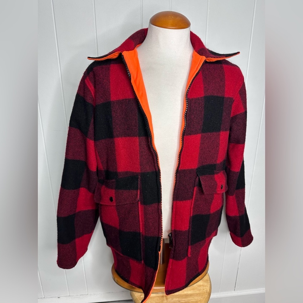 Vintage Woolrich Reversible Mackinaw Orange Hunting Red Plaid Wool